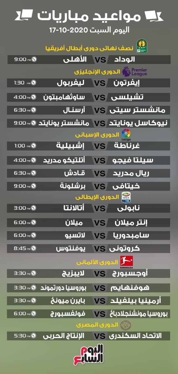 مواعيد المباريات الهامة في مختلف الدوريات اليوم